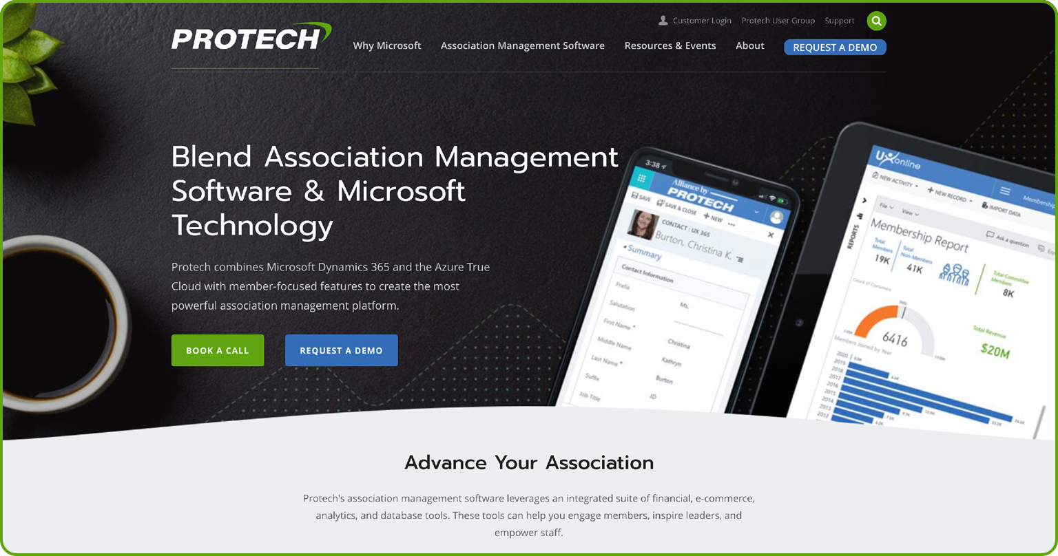 A screenshot of Protech’s homepage.