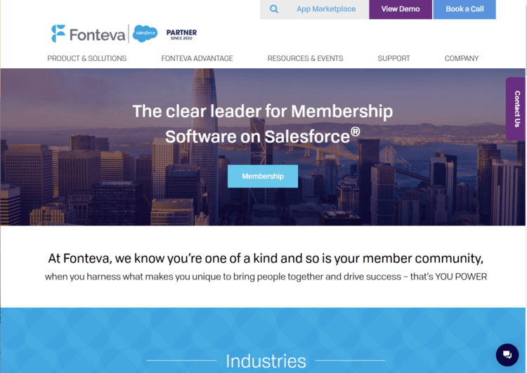 Screenshot of Fonteva’s website homepage. 